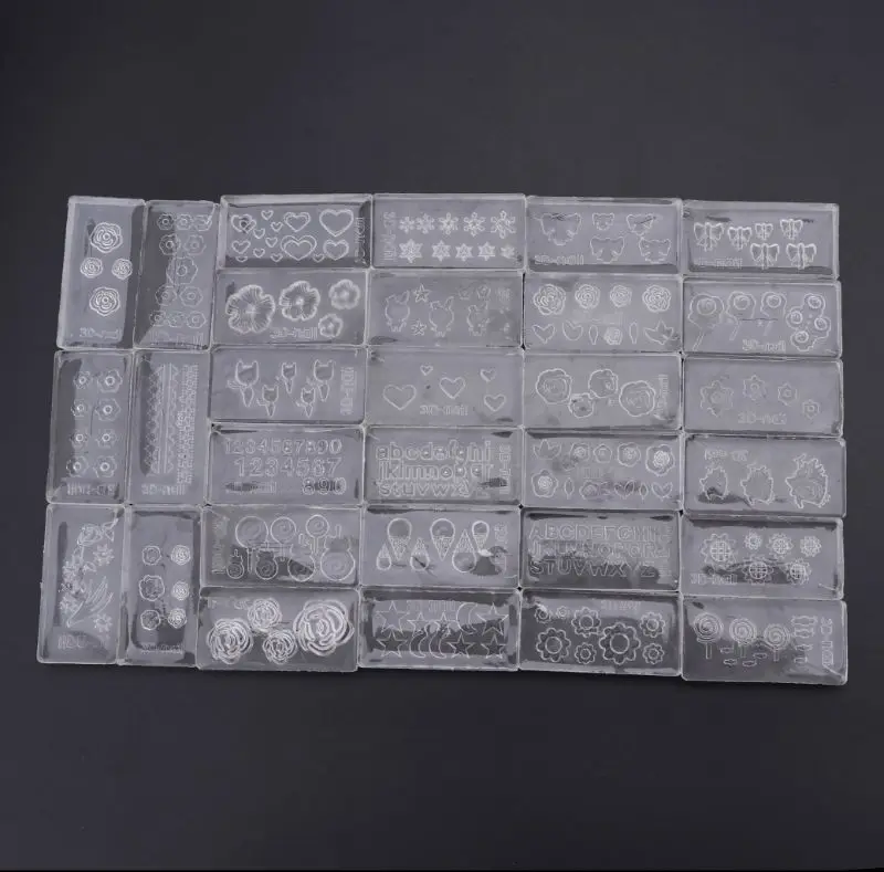 30 Stilov DIY 3D Acrylic Nail Art Orodje, Silikon, Vklesan Plesni Predlogo Plesni Kit