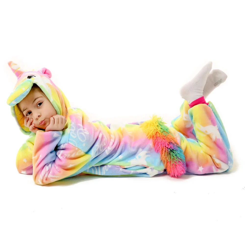 Otroške Pižame Kigurumi Flanela Dekleta Fantje Unisex Samorog Sleepwears Šiv Totoro Cartoon Živali Pižamo 4 6 8 10 12 Leto