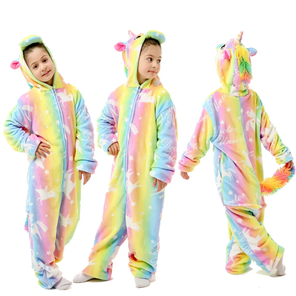 Otroške Pižame Kigurumi Flanela Dekleta Fantje Unisex Samorog Sleepwears Šiv Totoro Cartoon Živali Pižamo 4 6 8 10 12 Leto