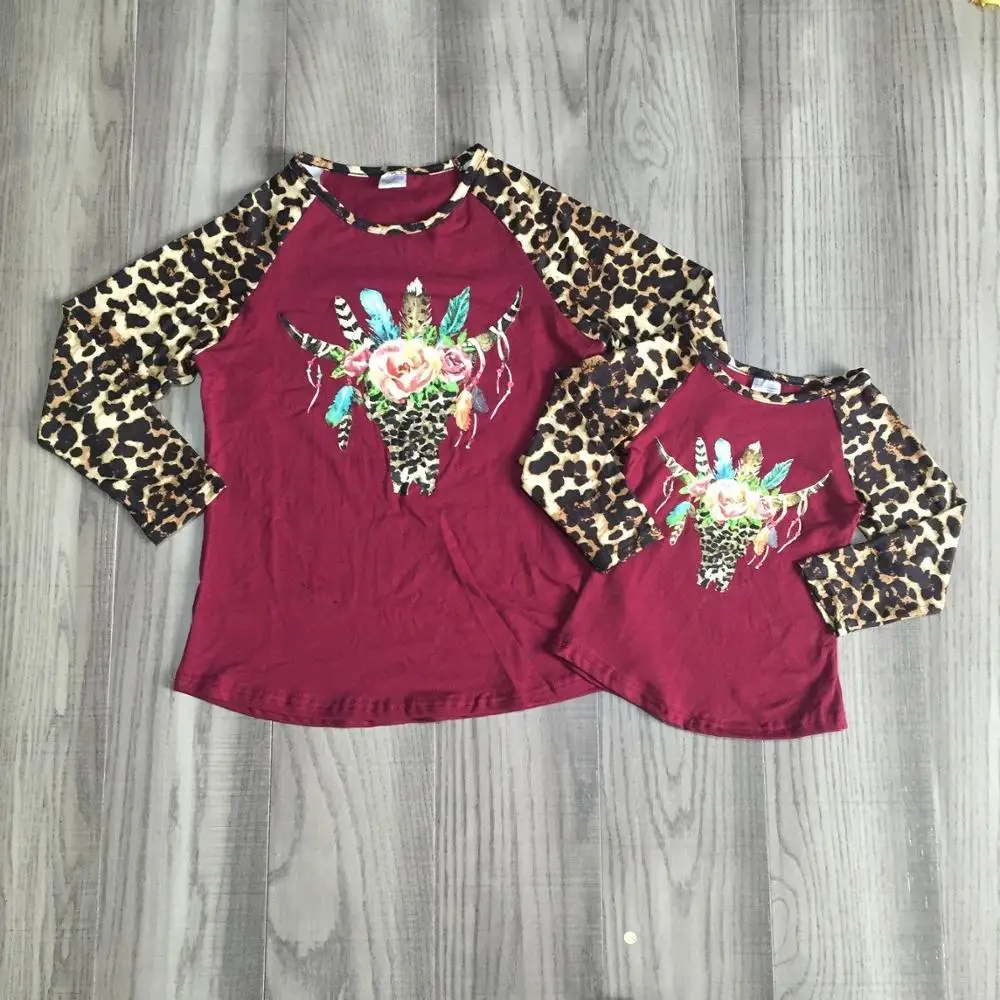 Mama hči oblačila baby Božič dekle obleko dekleta jelena majica z leopard tiskanja rokav mama in hči obleko