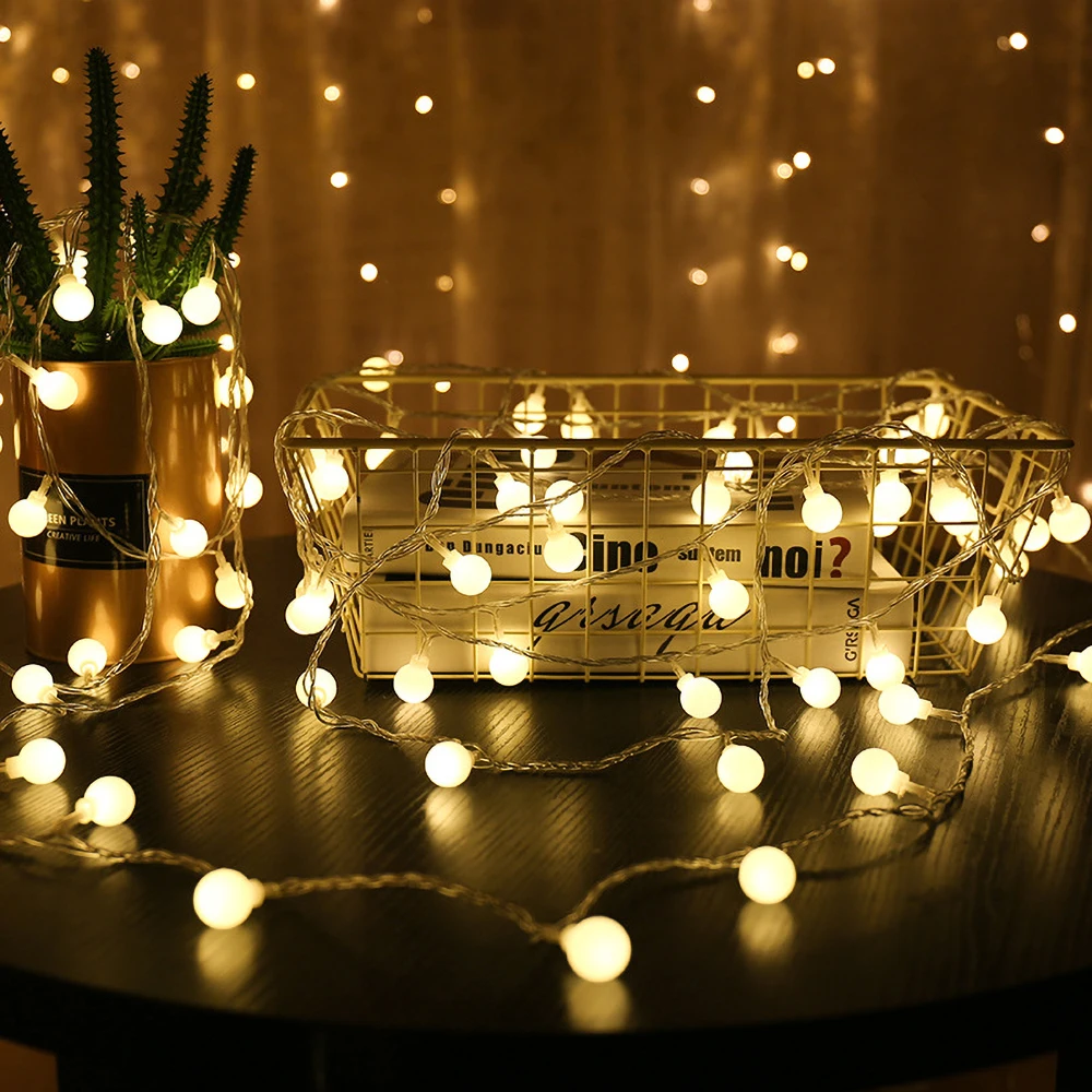 3m 6m 10m niz led osvetlitev z belo žogo Božično Žarnica Pravljice Venci na Prostem Za Počitnice Poroko Dom Novo Leto je Dekor
