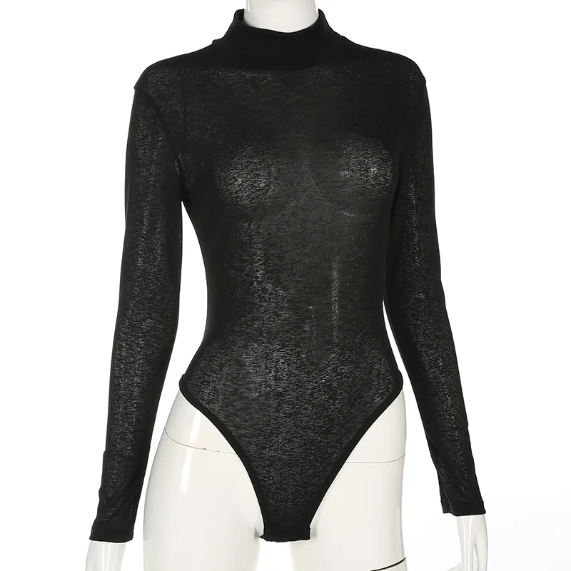 Darlingaga Perspectiva Black Turtleneck Body Fashion Sexy Obleka za Ženske Dolgimi Rokavi Jumpsuit za Fitnes Osnovne Bodysuits Organov