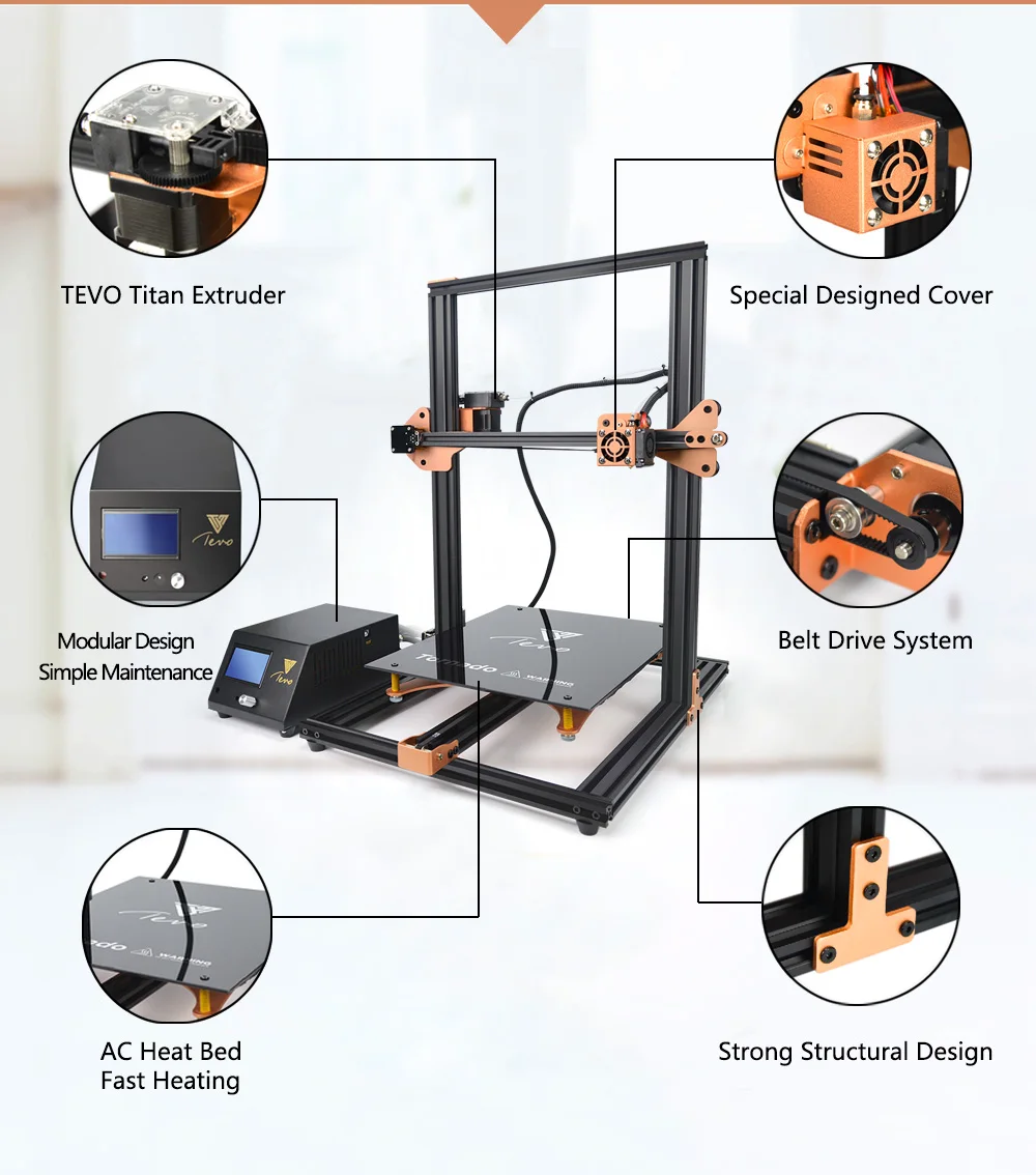 Tornado Impresora 3D 3D Printer Kit AC Heatbed 300*300*400mm Velikih Tiskanje Aluminija Ekstrudiranje s Titan Iztiskanje