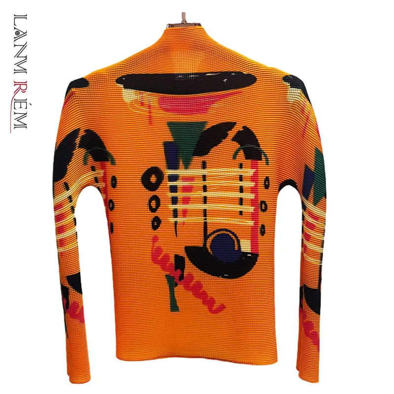 LANMREM Žensk 2021 Jeseni Naguban Turtleneck Slim Modni Fit Dolg Rokav Moda Lahke T-shirt Priložnostne Oranžna Vrh 2A2335