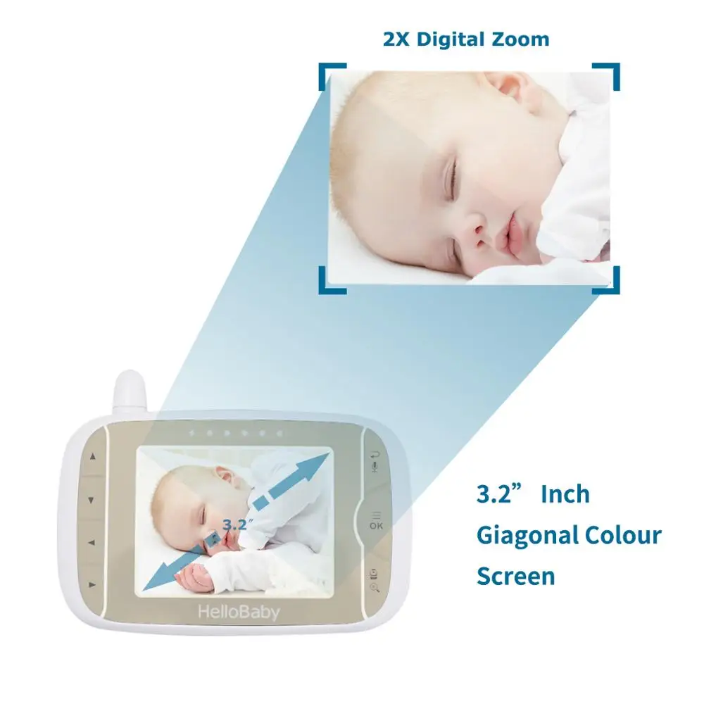 HelloBaby Digitalni LCD Brezžični Video HB65 Baby Monitor z Oddaljenim Pan-Tilt-Zoom Funkcija Varuška Noč strel Temperature