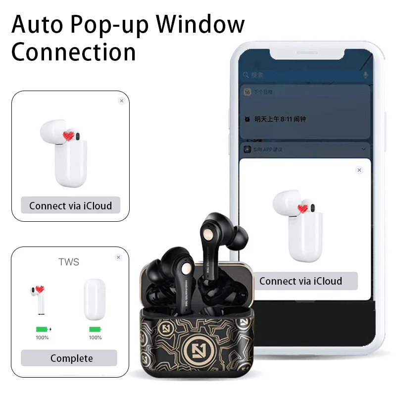 Novo TWS Brezžične Slušalke Samodejno Pop-up Oknu Povezave Bluetooth Slušalke 9D HIFI Stereo Šport Nepremočljiva Čepkov