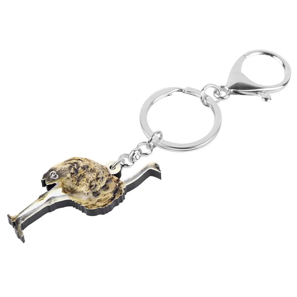 WEVENI Akril Rjava Emu Keychains Key Ring Tiskanje Lepa Žival Tipko Chian Nakit Za Ženske in Otroci, Moških Novost Darilo Vrečko Čare