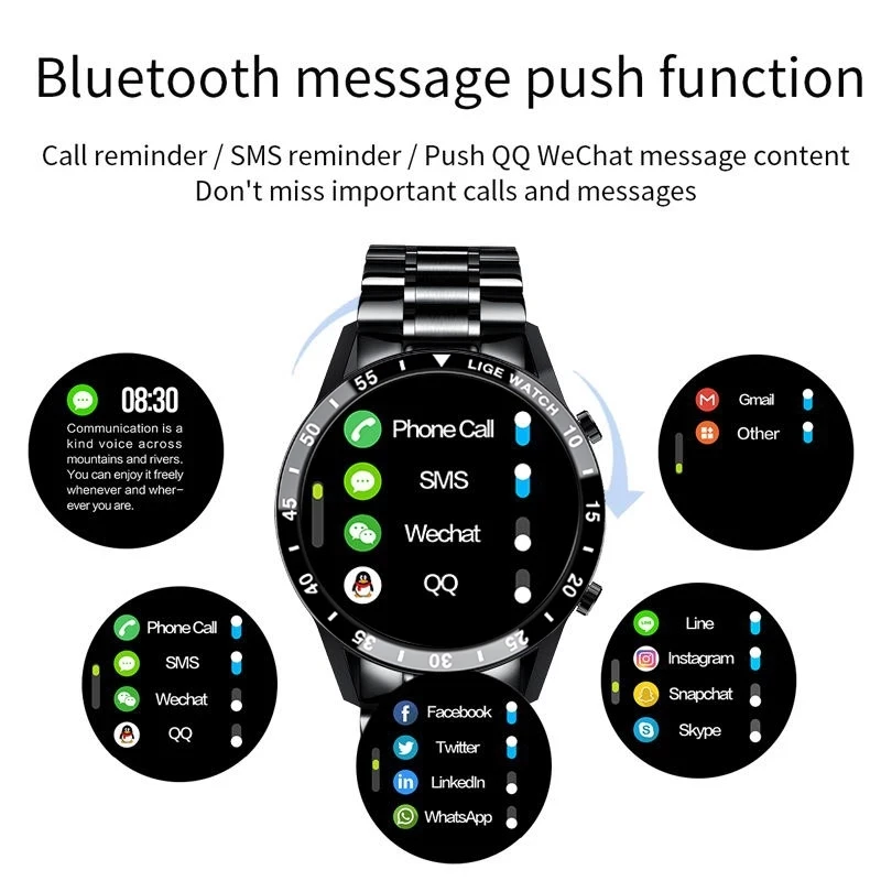 LIGE Nov Modni Poln Krog Zaslona na Dotik Moških Pametne Ure Nepremočljiva Športna Fitnes Watch Luksuzni Telefon Bluetooth Smart Watch