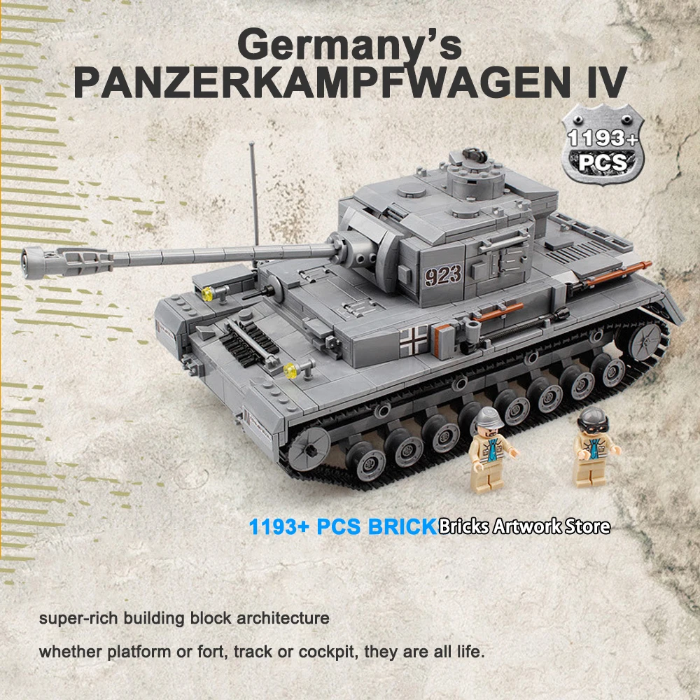 Vojaške WW2 Vojne Avto, F2 Tank nemški Armored Sile Panzer IV Z Vojaki Številke DIY gradniki Igrače Otroci KAZI 82010