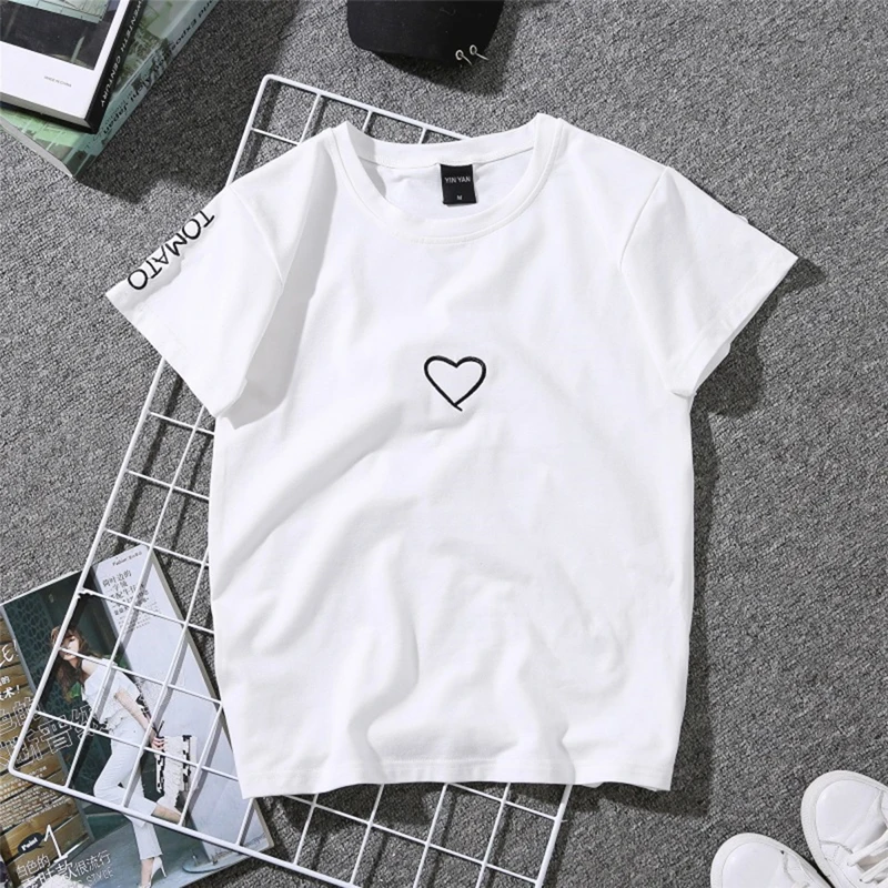 2021 Pari Ljubitelje T-Shirt Za Ženske Priložnostne Beli Vrhovi Majica S Kratkimi Rokavi Ženske T Shirt Srce Ljubezni, Vezenje Tisk T-Shirt