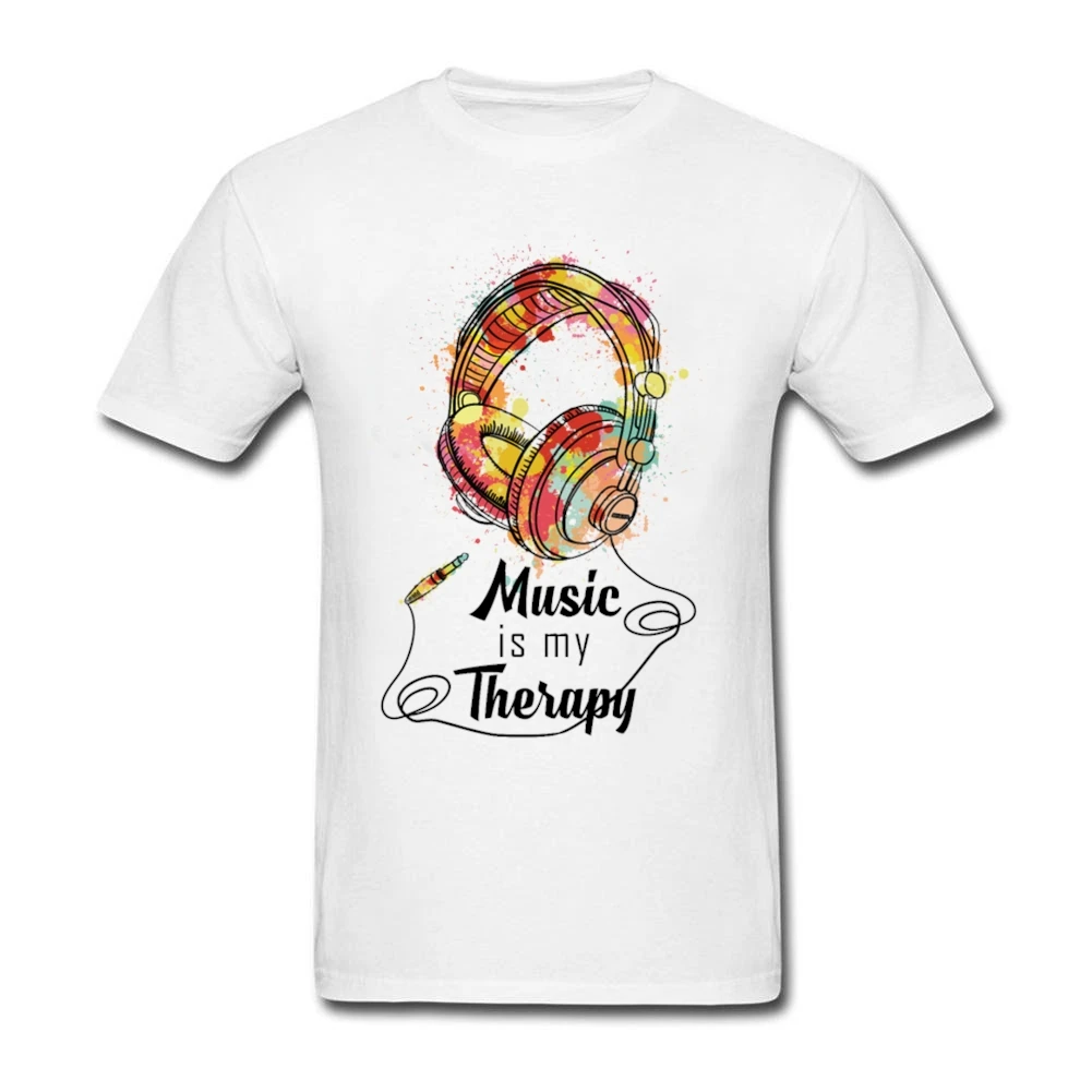 Glasba je moja terapija slušalke T Shirt Za Moške Najstniških Crewneck Kratka Sleeved Tee Novo blagovno Znamko Majica s kratkimi rokavi