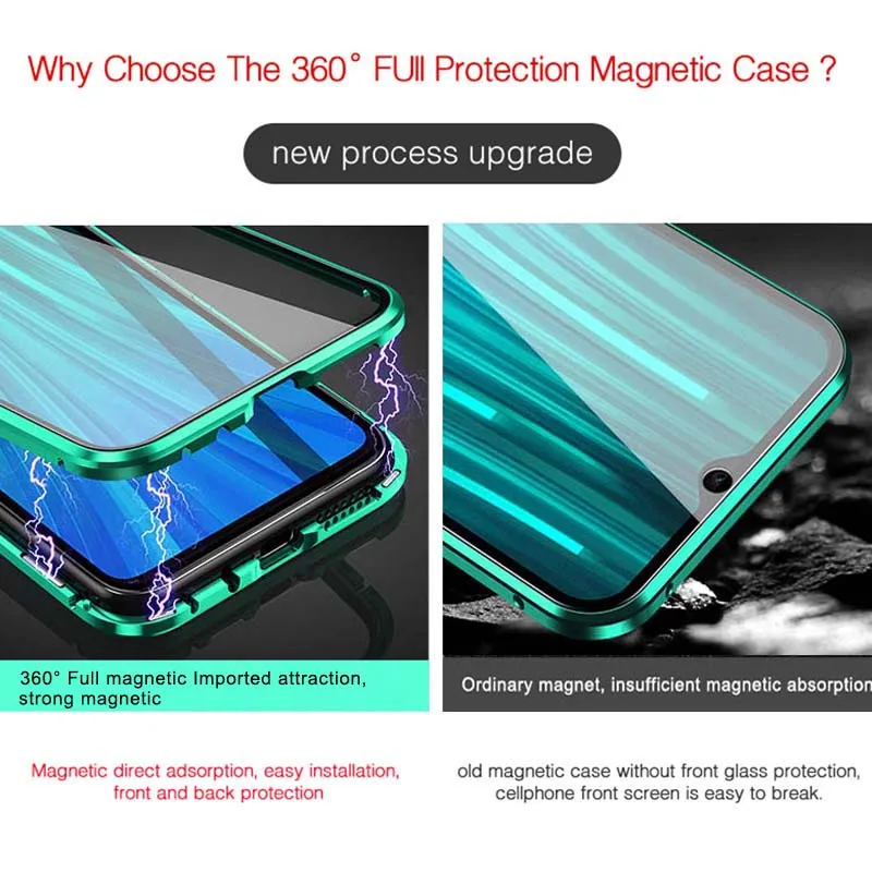 Dvojno Stransko Steklo Kovine Magnetni Primeru Za Xiaomi Redmi 9 9A Opomba 9 9s pro max 8 pro Magnetni Pokrov Za xiaomi note10 lite primeru
