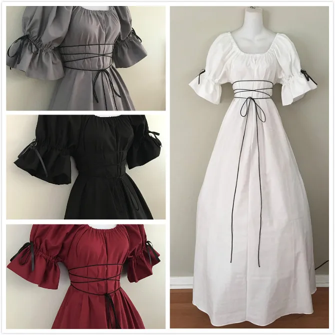 Vintage Stil Žensk Srednjeveško Obleko Gothic Obleko Dolžina Tal Ženske Cosplay Obleko Retro Dolge Obleke Obleko 3 Barve Na Voljo