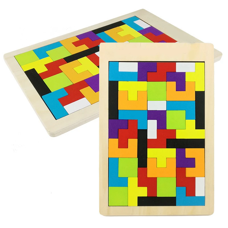 Vroče Prodaje Otroci Izobraževalne Montessori Lesene Tetris Igre Jigsaw Uganke Geometrijske Oblike Stran Stavbe Puzzle Dan Otrok Darilo