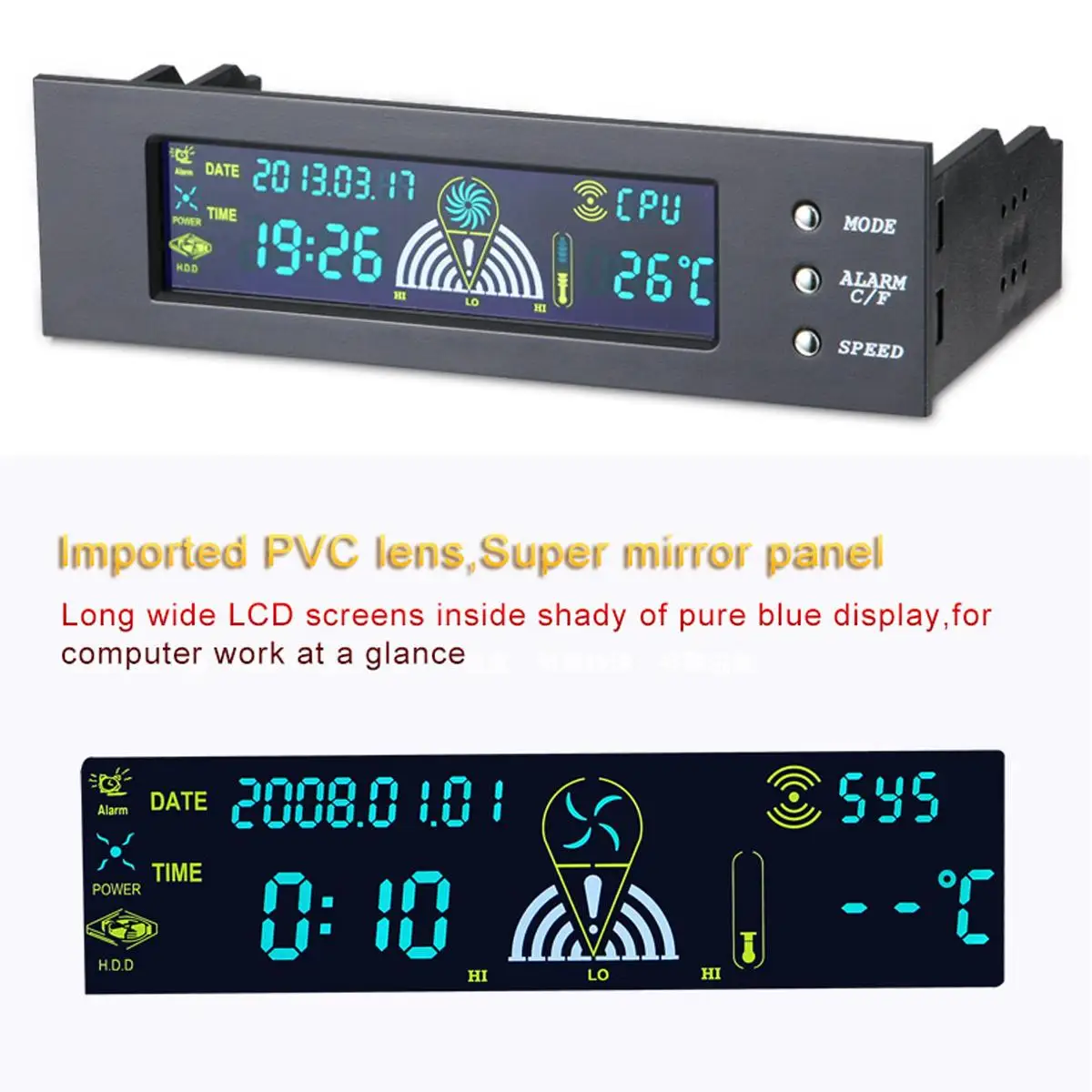 Pasov 5,25 Palca Bay Spredaj LCD Zaslon 3 Hitrosti Ventilatorja Krmilnik CPU Senzor Temperature Sonde 5 - 90 stopinj celzija