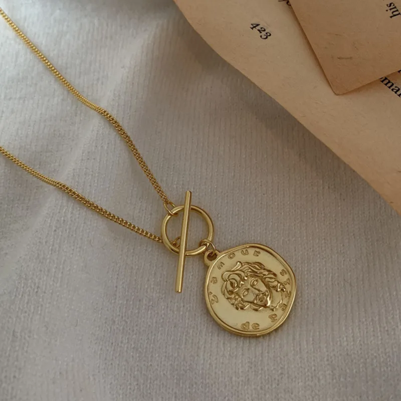 Rimski kovanec Ogrlico, Obesek, fine nakit 925 Sterling Srebrna Ogrlica za ženske, modno osebnost preprost clavicle verige