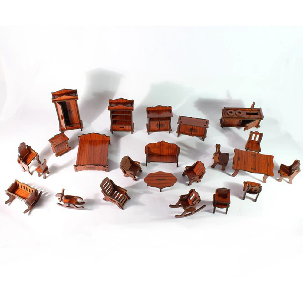 Miniaturnega Pohištva za Otroke Darilo Mini 3D Lesene Izobraževalne DIY Model Zgradbe Igrače