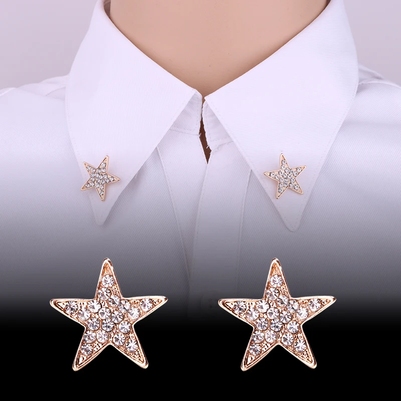 Moda Novi Kristalni Pentagram Star Tassel Mini Broška Pin za Obleko Srajco Ovratnik Zatiči in Broške Značko River Moški Dodatki