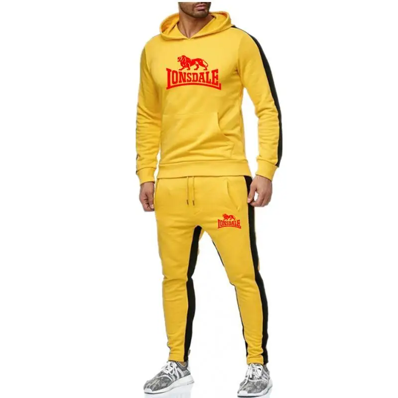 Novo Lonsdale, natisnjen moški pulover s kapuco nastavite blagovno znamko športne bo ustrezala moške hip-hop Majica + sweatpants jeseni in pozimi volne Hoodie set