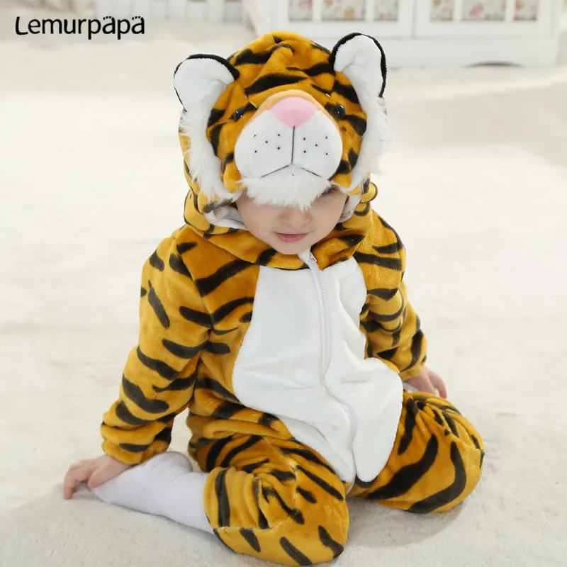 Za malčke Baby igralne obleke Obleke 0-3Y Malčka Fant Dekle Novorojenčka Risanka Tiger Onesie Zadrgo Flanela Toplo Baby Kawaii Srčkan Kopalke