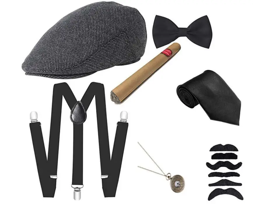 1920 20S Cosplay Gangster Set za Moške stranke, Rekviziti Berets Cigar suspender žepna ura Gatsby Kopalke Dodatki Set