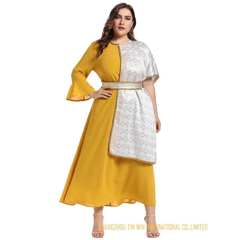2021 Abaya Dolgo V Pomlad Ženska Obleke Velik Plus Velikost Moda Elegantno Nezakonitih Šivanje Visoko Pasu Sashes Maxi Ramadana Obleko