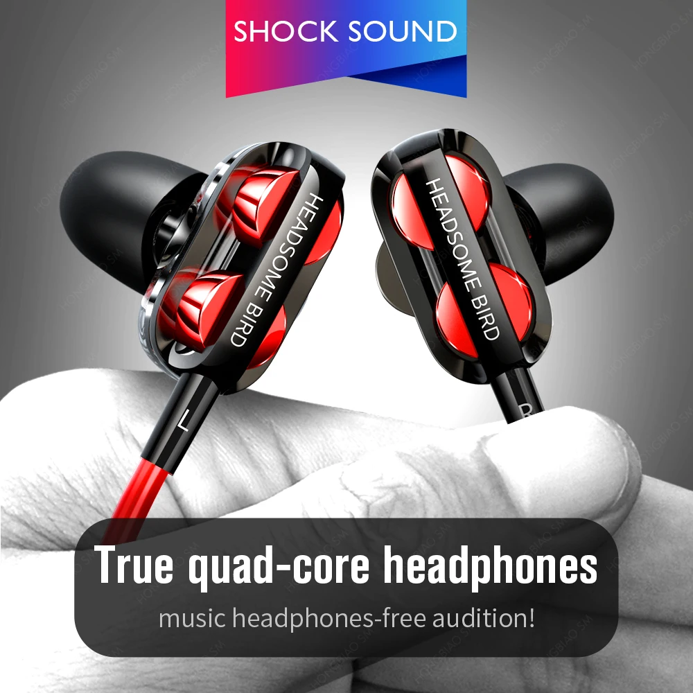V Uho Telefonske Slušalke Žične Slušalke Quad-core Heavy Bass Dinamično Dvojno Tuljavo Slušalke Stereo Slušalke Z Mikrofon Za Telefon