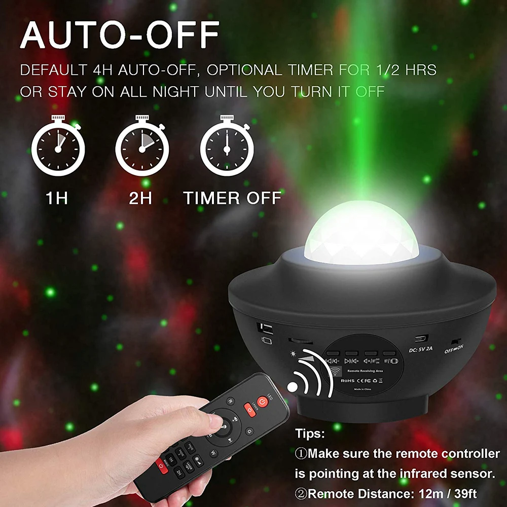 Oeny Zvezdnato Nebo Projektor Galaxy Vodni Val Svetlobe Blueteeth Predvajalnik Glasbe LED Nočna Lučka Polnjenja s kablom USB strešno Okno Projekcija Lučka
