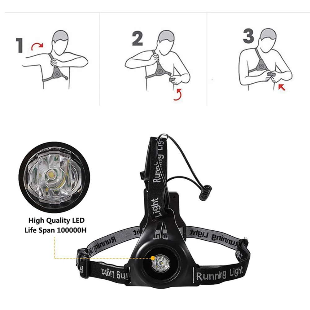 Nepremočljiva Nočni Tek Svetlobe LED Prsih Lučka USB za Polnjenje S 3 Načini Za Tekače Joggers Hoja Pohodništvo, Kampiranje Ribolov