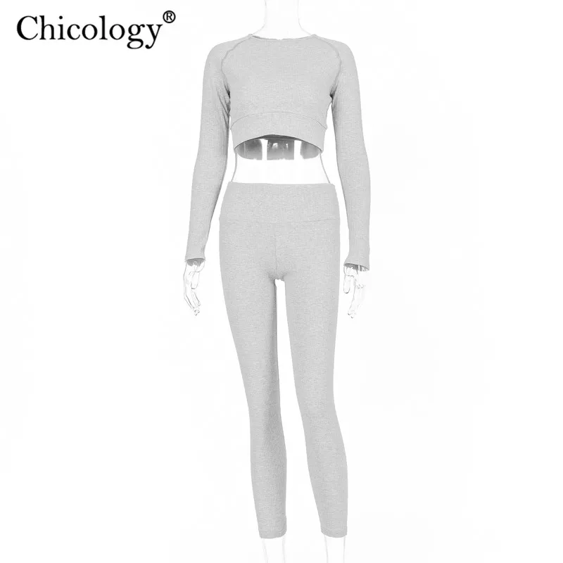 Chicology slim fit obreži zgoraj višina pasu dolge hlače ženske 2 dva kosa ujemajoče niz 2019 jeseni, pozimi ženskih športnih oblačil