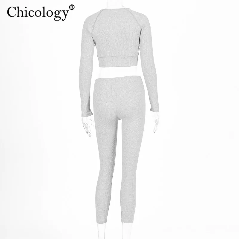 Chicology slim fit obreži zgoraj višina pasu dolge hlače ženske 2 dva kosa ujemajoče niz 2019 jeseni, pozimi ženskih športnih oblačil