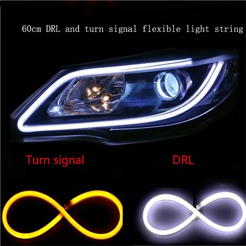 2Pcs 45 cm/60 cm Prilagodljiv Avtomobil Mehka Cev LED Trak Svetlobe, Angel Eye DRL Dnevnih Žarometov Lučka za iskanje svetlobe dvojni barve