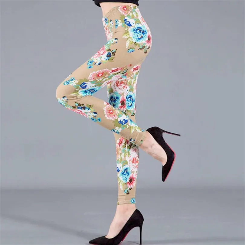 LJCUIYAO Modne Dokolenke Priložnostne Elastična Tiskanje Dokolenke Telovadnici Pisane Noge Toplejše Leggins Hlače Hlače Ženske Slim Legging