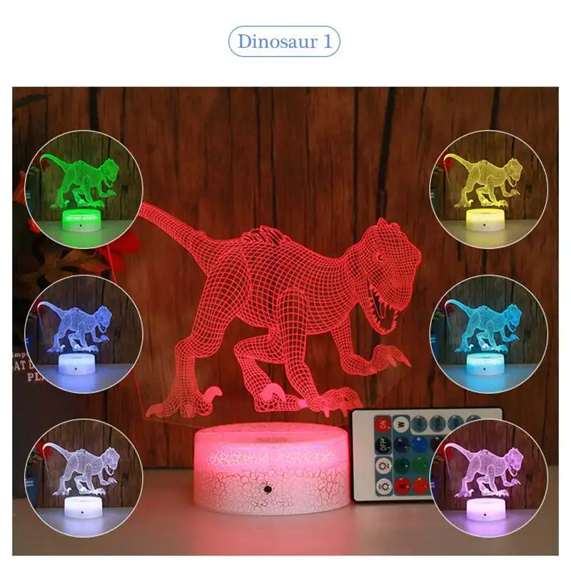 Dinozaver 3D LED Iluzijo Lučka 3D Optično Iluzijo Luči 7 barvo, Večbarvne USB Doma Dekoracijo Barva Spremenljivo Svetilke za fante