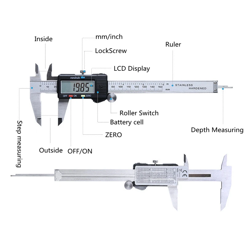 Visoka kakovost 0-150mm za Merjenje Orodje iz Nerjavečega Jekla Digitalno kljunasto merilo Vernier Kaliper Merilnik Mikrometer Paquimetro Messschieber