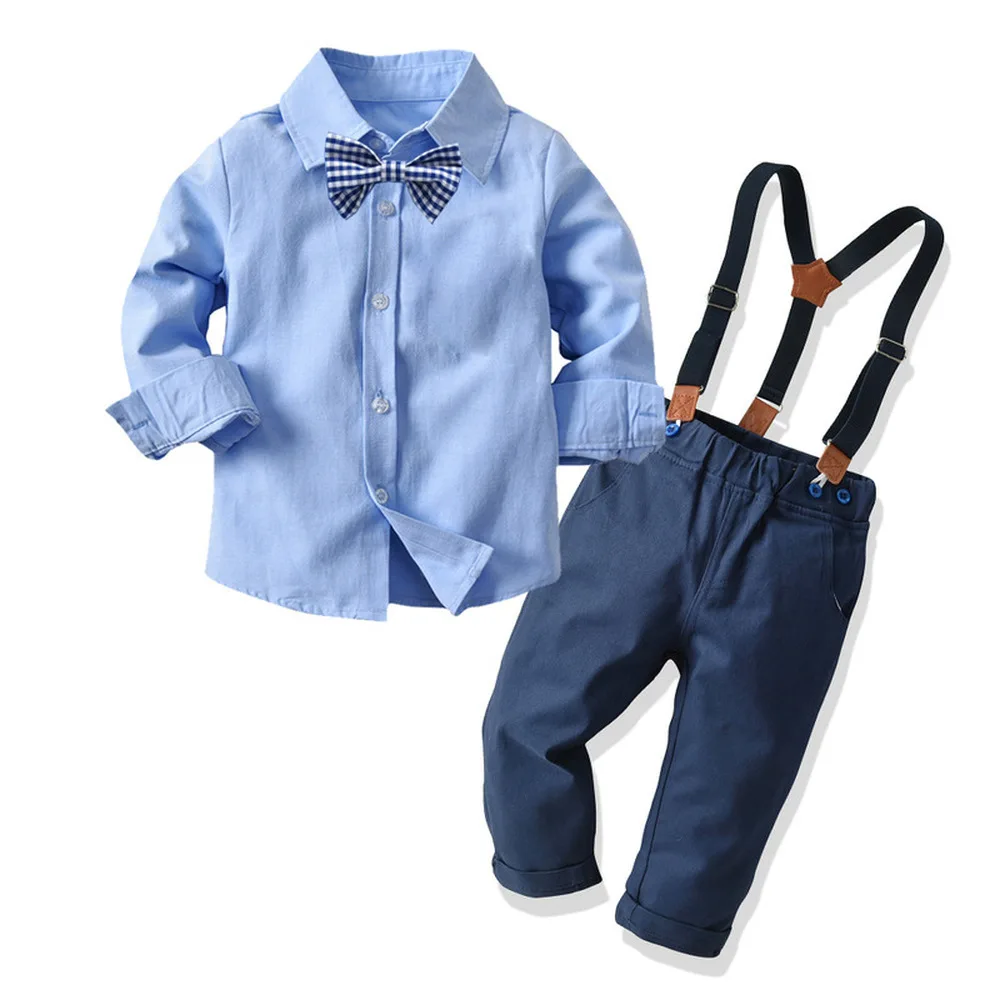2021 Modra Stranka Rojstni dan Fantje Poroka Obleke Otrok Oblačila Malčka Formalno Otrok Nositi Bluzo Kombinezon Kravato 3pcs Določa Obleko Baby