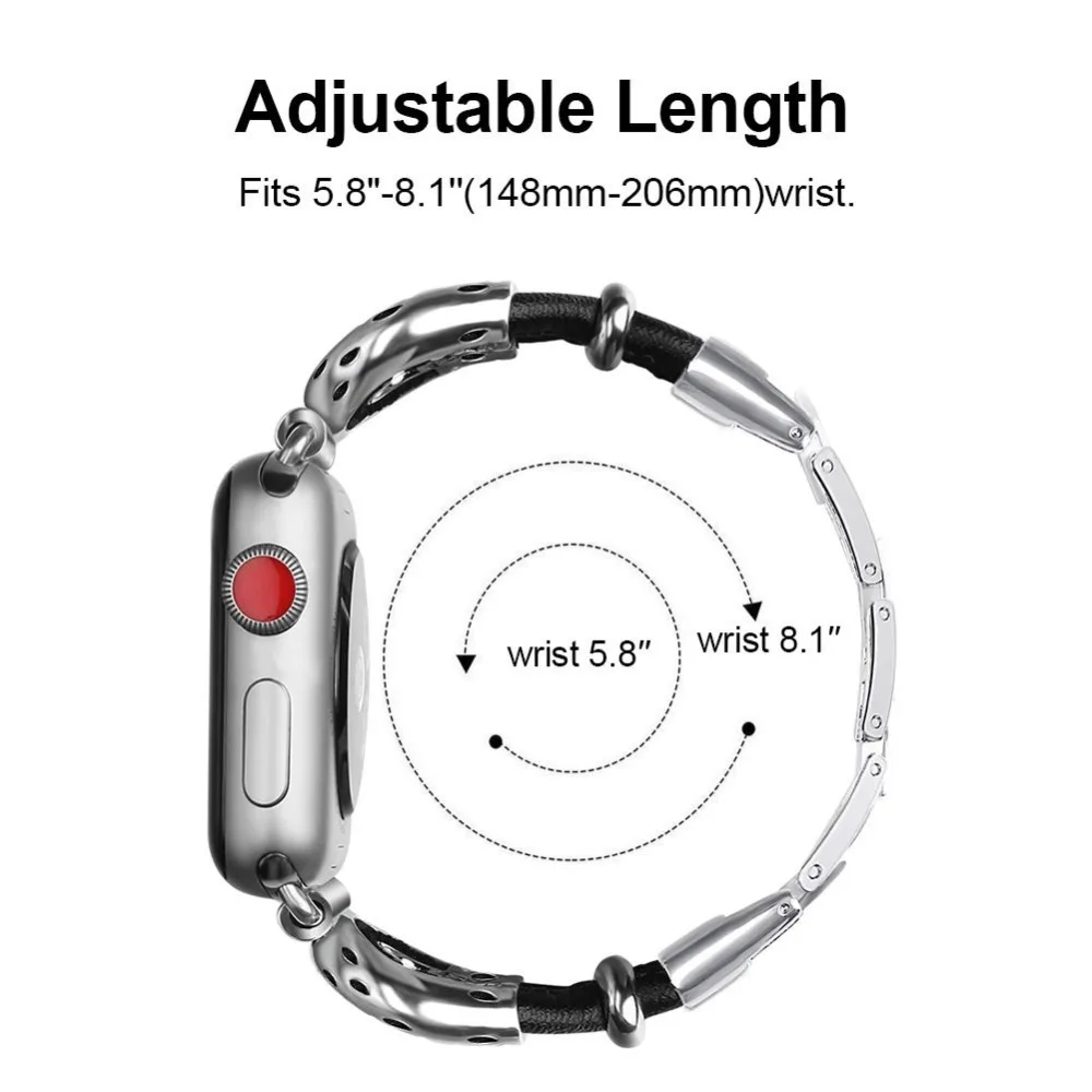 Za Apple Watch 4 Zapestnica Nastavljiv Zamenjava Nerjavečega Jekla Usnjeni Trak Edinstven Diamant Načrta Za Apple Series 3 2 1
