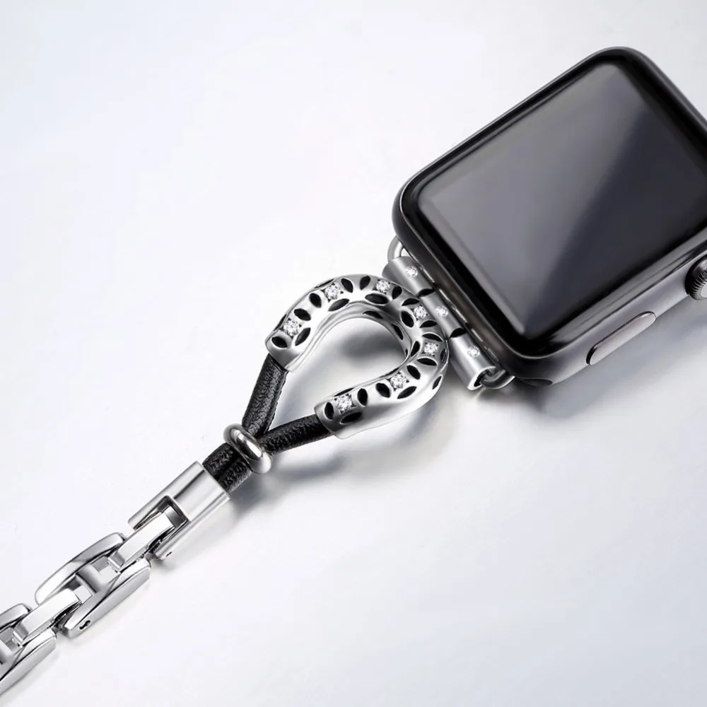 Za Apple Watch 4 Zapestnica Nastavljiv Zamenjava Nerjavečega Jekla Usnjeni Trak Edinstven Diamant Načrta Za Apple Series 3 2 1