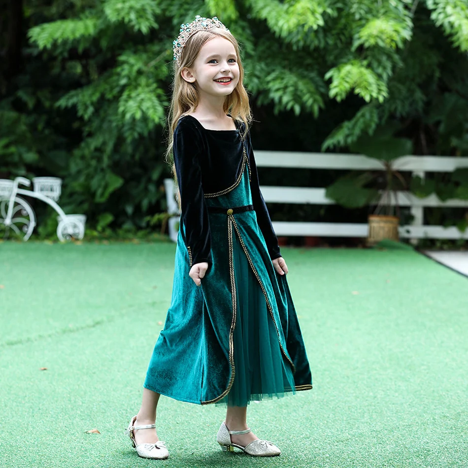 Nova Dekleta Princesa Obleko Elsa Ana Deluxe Fancy Kostum Otrok, Zamrznjeno, 2 Otroški Praznik Rojstni Dan Obleko Oblačila 2-11 Let