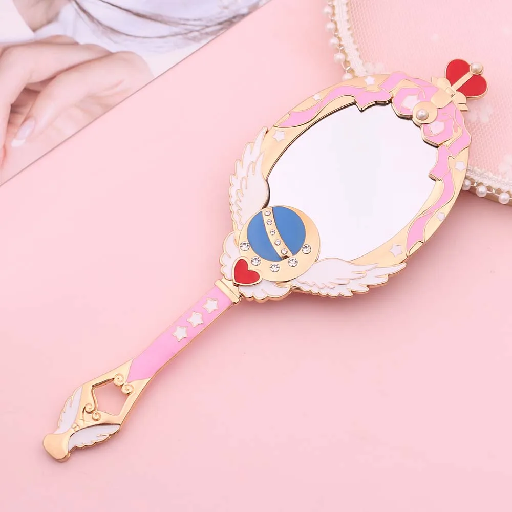 Sailor Moon Kovinski Ovalne Ročni Ličila Ogledalo Ženske Dekle Krono Ogledalo Kozmetični Salon Ličila Orodje Roza Modra Ogledalo S Kristali