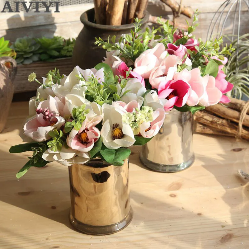 Umetna svila Magnolija Cvetje šopek doma dekor poroko DIY dekoracijo fleur artificielle ponaredek cvet flores 2 barvi