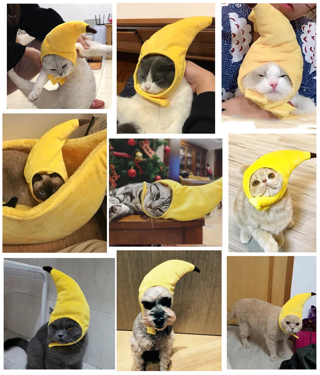 Ustvarjalne Smešno Žival Pes Mačka Skp Kostum Banana Klobuk Novo Leto Stranka Božič Cosplay Pribor Foto Rekviziti Pokrivala