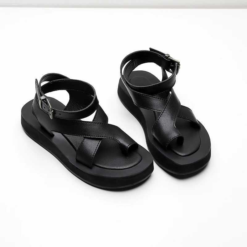 Usnje Krava ravno platformo Sandali ženska obutev moda za ženske stranka obleko čevlje, ženska, poletje slog žensk flip-flop