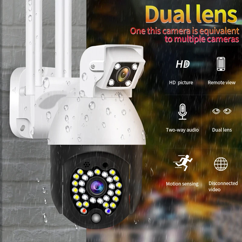 1080P Wifi IP Kamera Zunanja Brezžična WiFi Smart Security Kamera Dvojno Objektiv CCTV 29 LED Night Vision 50 M 360 Rotacijski Action Cam
