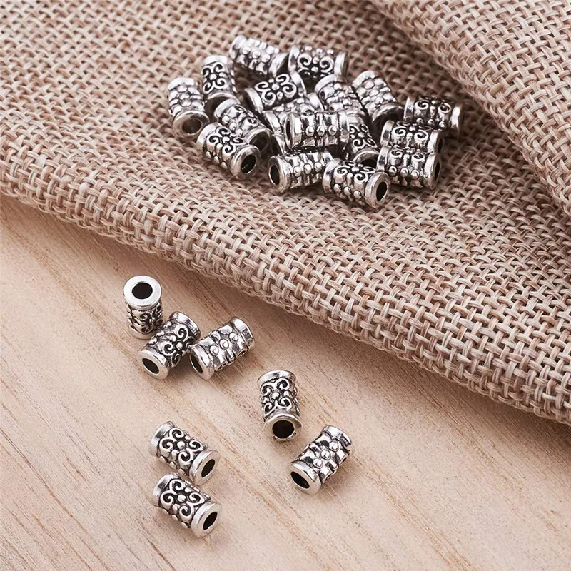 50pcs Antique Silver Tibera Srebrno Cevko kroglice za nakit, izdelava zapestnico, ogrlico,približno 5 mm širok, 7,5 mm debel, Luknjo: 2 mm F70