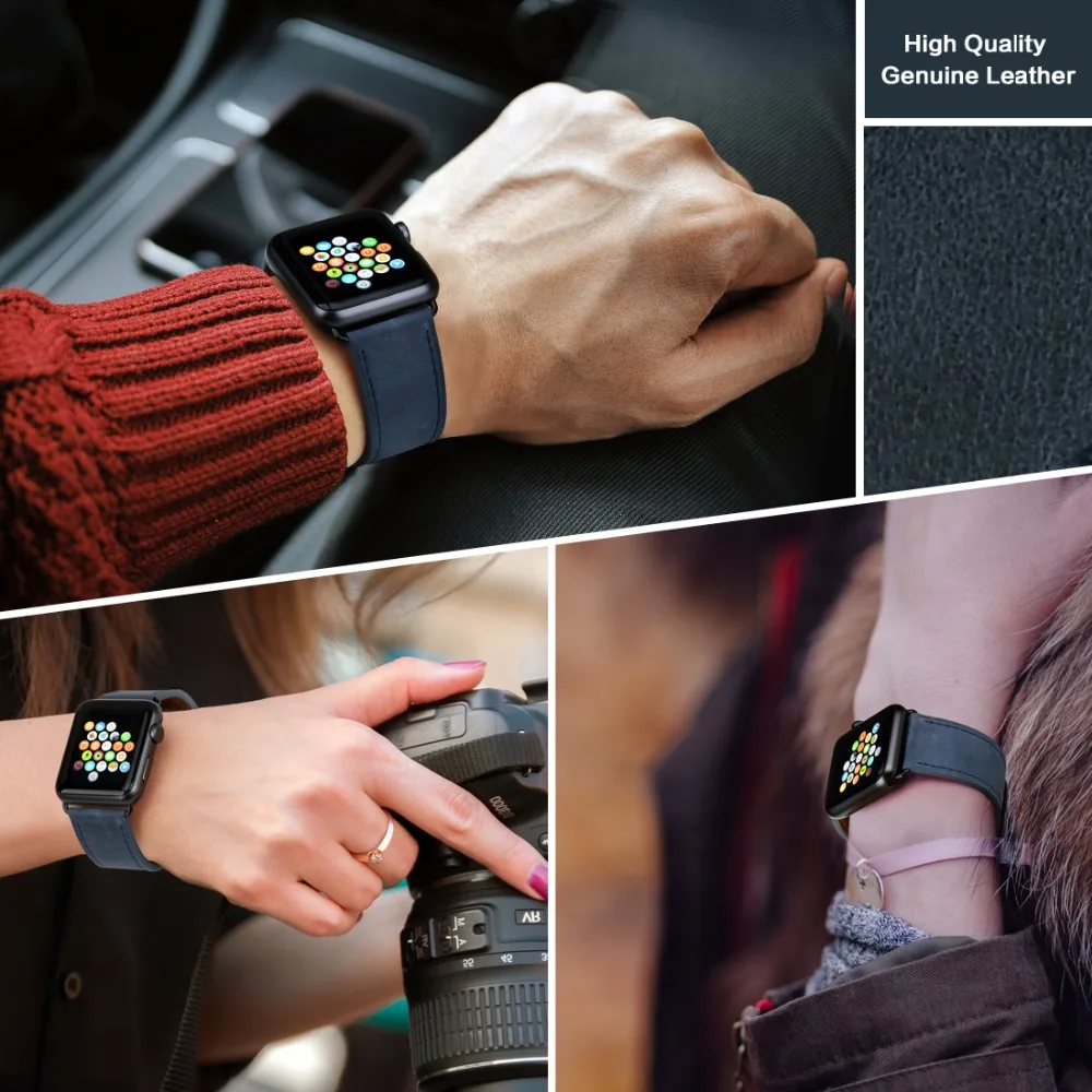MAIKES Watchband Za Apple Watch Band 44 mm 40 mm 42mm 38 mm Serija SE 6 5 4 3 2 iwatch Band Kakovosti Kravjega Usnja Apple Watch Trak
