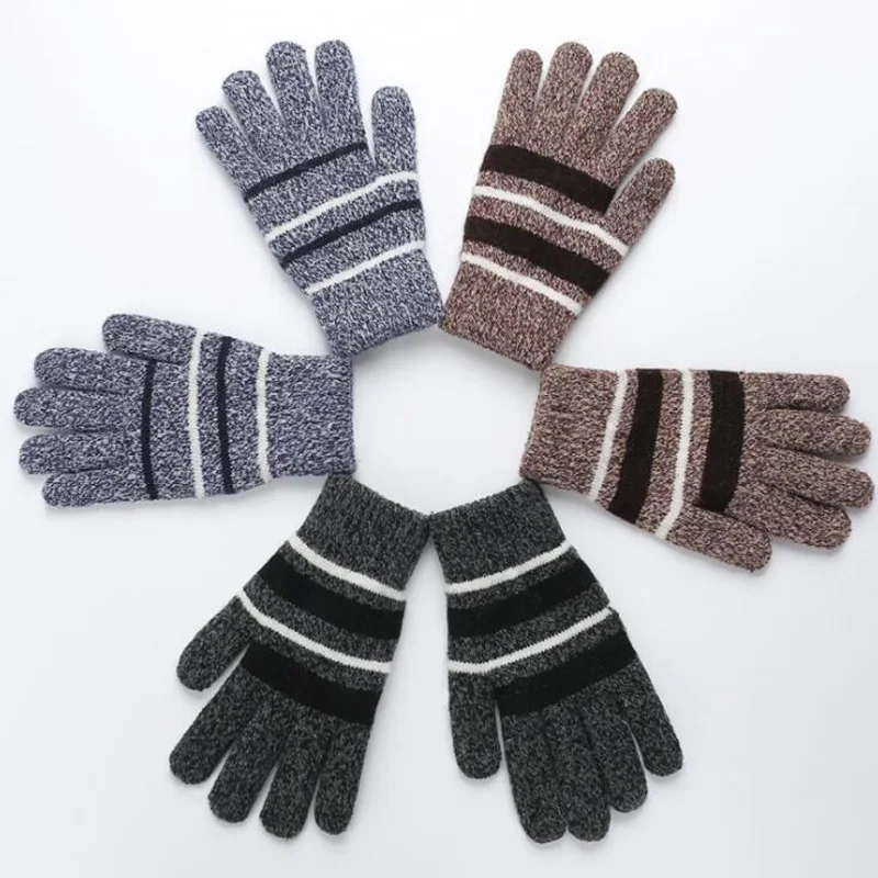 Modno črtasto moški ženske tople rokavice točk pletena volnena stripes design zimske debele tople rokavice A8