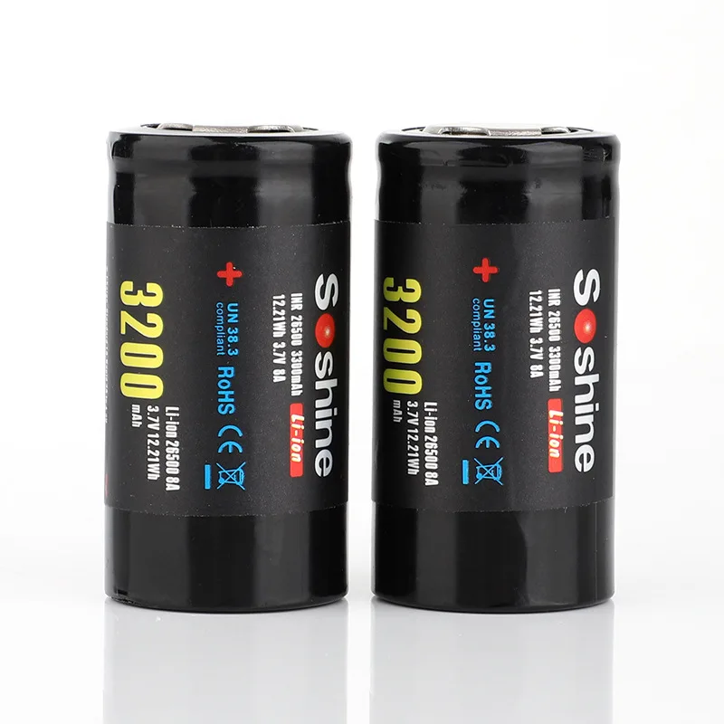 2pcs/veliko Soshine 26500 3,7 V 3200mAh Litij-ionska baterija za polnjenje