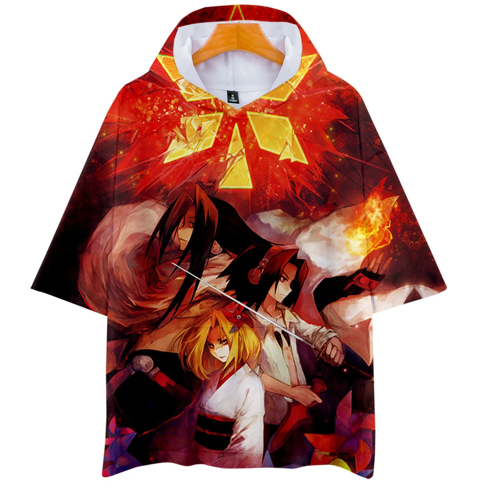 ŠAMAN KRALJ Tshirt Japonski Anime 3D Moške Hooded T-majice Poletje Kratkimi Rokavi Ženske Priložnostne Ulične Unisex Oblačila Harajuku