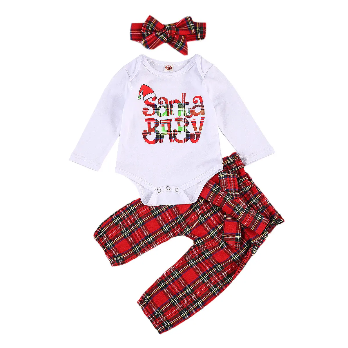 3Pcs Božič Newborn Baby Dekleta Obleke, Kompleti Pismo Tiskanja Romper Vrhovi Kariran Dolge Hlače Glavo 2020 Pomlad Jesen Obleke 0-24M